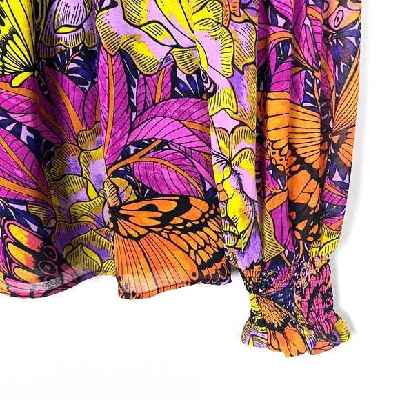 ANTHROPOLOGIE Alexandra Farmer Puff Sleeved Blouse Smocked Pullover‎ Top XS - Picture 5 of 13